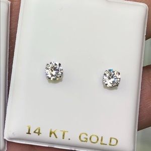14k Pure White or Yellow Gold 5mm CZ Stud Earrings